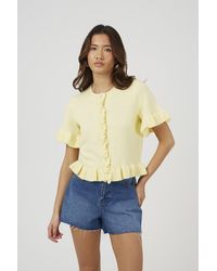 Brave Soul - Short Sleeve Cardigan With Frill Hem - Lyst