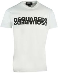 DSquared² - Cool Fit Black Mirrored Brand Logo White T-shirt Cotton - Lyst