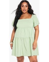 Boohoo - Plus Extreme Puff Sleeve Tiered Smock Dress - Lyst