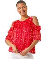 Roman - Spot Print Frill Cold Shoulder Top - Lyst