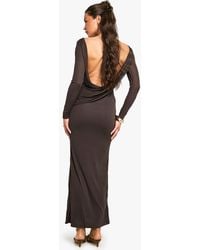 Boohoo - Petite Drape Back Detail Long Sleeve Maxi Dress - Lyst