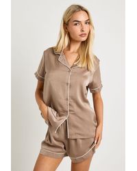 Boohoo - Satin Piping Detail Short Sleeve Shirt & Shorts Pyjama Set - Lyst