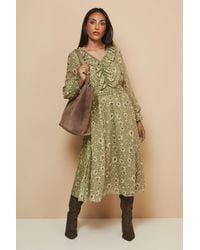 Wallis - Petite Floral Ruffle Midi Dress - Lyst