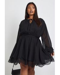 Boohoo - Plus Chiffon Long Sleeve Skater Dress - Lyst