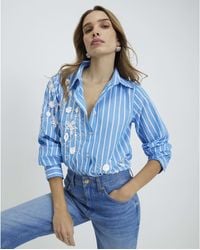 River Island - Striped Long Sleeve Embellished Shirt Cotton - Lyst
