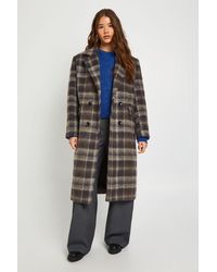 Boohoo - Check Double Breasted Wool Look Coat - Lyst
