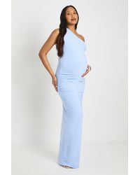 Boohoo - Maternity Double Slinky One Shoulder Ruched Maxi Dress - Lyst