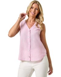 Roman - Petite Buttoned Sleeveless Blouse - Lyst