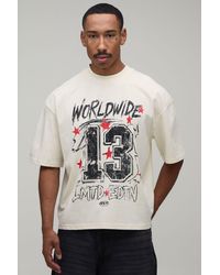 BoohooMAN - Oversized Boxy Worldwide Varsity Print T-Shirt - Lyst
