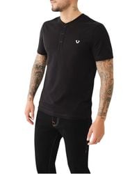 TRUE RELIGION - 108426 Henley T Shirt Short Sleeve Logo Placket Cotton Tee - Lyst