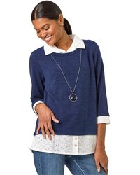 Roman - Mock Broderie Shirt Contrast Necklace Top - Lyst