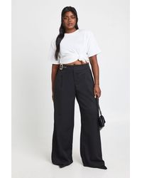 Boohoo - Plus Low Rise Belted Straight Leg Trousers - Lyst
