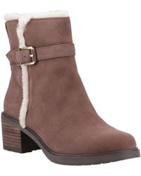 TOMS - Hailey Buckle Leather Oak Heeled Ankle Boots - Lyst