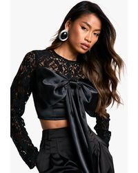 Boohoo - Lace And Satin Mix Bow Detail Crop Top - Lyst