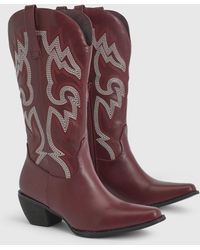 Boohoo - Contrast Stitch Detail Knee High Western Boots - Lyst