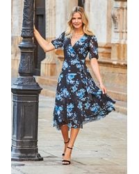 Sosandar - Floral Print Mesh Wrap Jersey Dress - Lyst