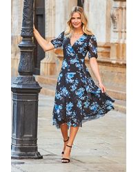 Sosandar - Floral Print Mesh Wrap Jersey Dress - Lyst