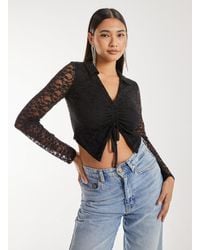 Pink Vanilla - Lace Long Sleeve Tie Front Top - Lyst