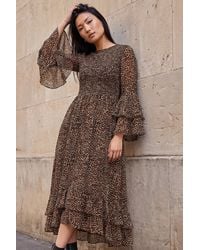 Roman - Animal Print Frill Sleeve Midi Dress - Lyst