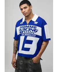 BoohooMAN - Oversized Boxy Moto Jacquard Knitted Polo - Lyst