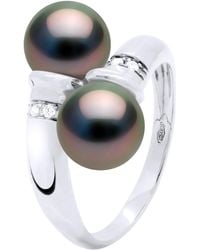 Ateliers Saint Germain - Ring You & Me Diamonds 0,06 Cts 2 Real Cultured Tahiti Pearls Round 8-9 Mm - Lyst