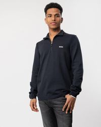 BOSS - Ever-X Cotton Blend Zip-Neck Sweater With Logo Print Size: L - Lyst