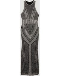 Karen Millen Halter Neck Feather Sequin Detail Woven Maxi Dress in Blue |  Lyst UK
