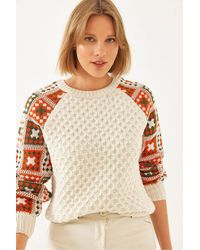 Bianco Lucci - Textured Knitwear Crew Neck Sweater - Lyst