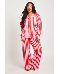 Boohoo - Plus Stripe Print Long Sleeve & Trouser Pj Set - Lyst
