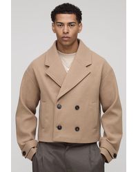 BoohooMAN - Double Breasted Cropped Melton Overcoat - Lyst