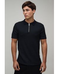 BoohooMAN - Muscle Fit Crinkle Textured Zip Up Polo - Lyst