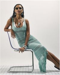River Island - Metallic Knit Asymmetric Midi Dress - Lyst