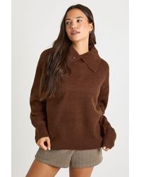 Boohoo - Collar Detail Soft Knit Oversized Knitted Jumper - Lyst