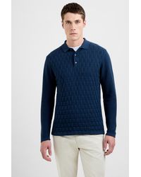 French Connection - Dark Cotton Long Sleeve Box Knit Button Collar Polo Shirt - Lyst