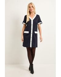 Wallis - Petite Ponte Contrast Button Shift Dress - Lyst