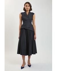 Karen Millen - Petite Tailored Denim Pleated Midi Dress - Lyst