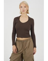 Brave Soul - Ribbed V-Neck Collared Top - Lyst