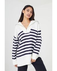Brave Soul - Ivory 'fashion' Striped Oversized 1/2 Zip Knitted Jumper - Lyst