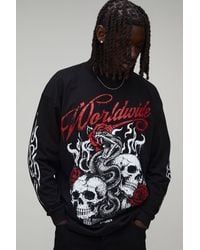 BoohooMAN - Oversized Gothic Tattoo Print Long Sleeve T-Shirt Cotton - Lyst