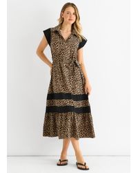 Gini London - Animal Contrast Panel Smock Midi Dress - Lyst