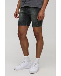 BoohooMAN - Skinny Stretch Ripped Pintuck Tinted Denim Short - Lyst