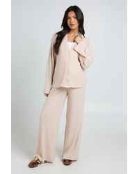 Boohoo - Maternity Soft Rib Slouchy Cardigan & Wide Leg Trouser - Lyst