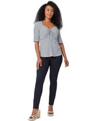 Roman Petite - Stripe Ruched V-Neck Stretch Top - Lyst