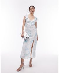 TOPSHOP - Ruffle Sleeve Maxi Slit Front Occasion Dress - Lyst