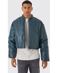 BoohooMAN - Boxy Pu Volume Padded Puffer Bomber - Lyst