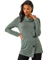 Roman - Cowl Neck Button Stretch Top - Lyst
