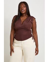 Boohoo - Plus V Neck Plunge Strap Detail Top - Lyst