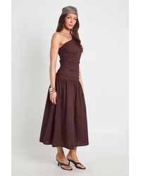 Boohoo - Cotton Poplin One Shoulder Ruched Midaxi Dress - Lyst