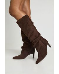 Boohoo - Slouchy Kitten Heel Knee High Boots - Lyst