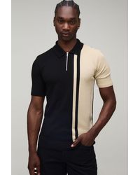 BoohooMAN - Tall Short Sleeve Muscle Fit Colour Block Knit Polo - Lyst